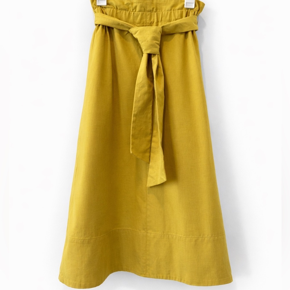 Mustard Yellow Belted Midi Skirt High Waist A Line Boho Size 6 23X - Picture 2 of 7